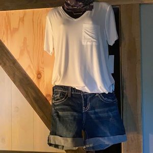 Distressed jean shorts